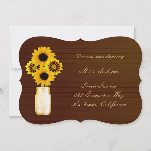 Country Rustic Yellow Mason Jar Reception Card (Front)