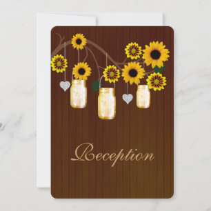 Country Rustic Yellow Mason Jars Reception Card