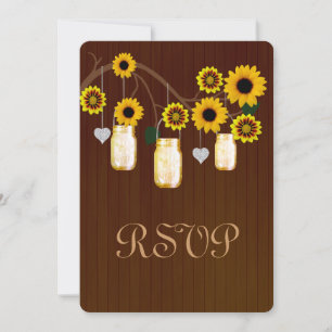 Country Rustic Yellow Mason Jars Response Card