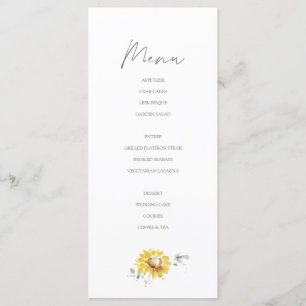 Country Rustic Yellow Sunflower Watercolor Wedding Menu