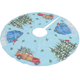 Country Scene Vintage Red Truck, Barn, Woods Brushed Polyester Tree Skirt