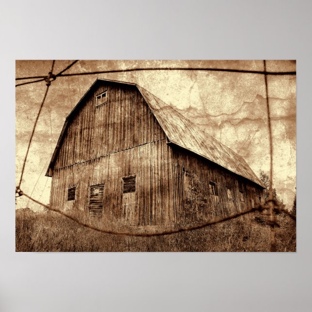 Country Sepia Rustic Barn Vintage Texture Poster (Front)