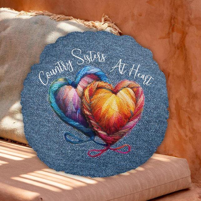 Country Sisters At Heart Script Round Cushion (Creator Uploaded)