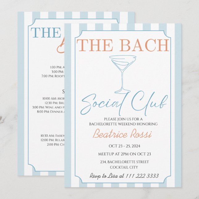 Country Social Club Cocktail Bachelorette Weekend Invitation (Front/Back)