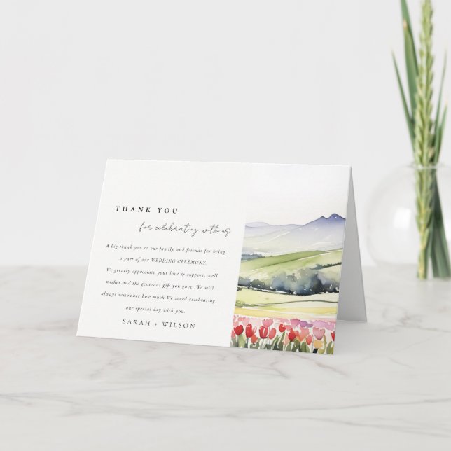 Country Spring Floral Landscape Rehearsal Dinner Thank You Card (Front)