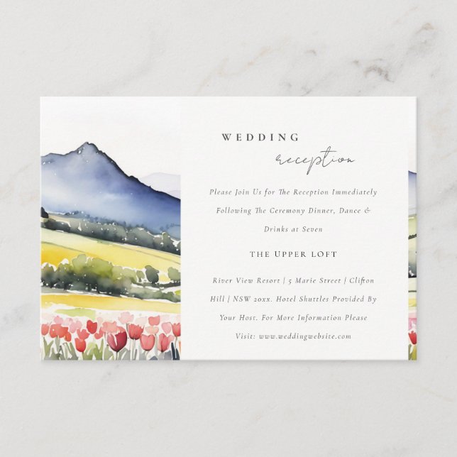 Country Spring Floral Landscape Wedding Reception Enclosure Card (Front)