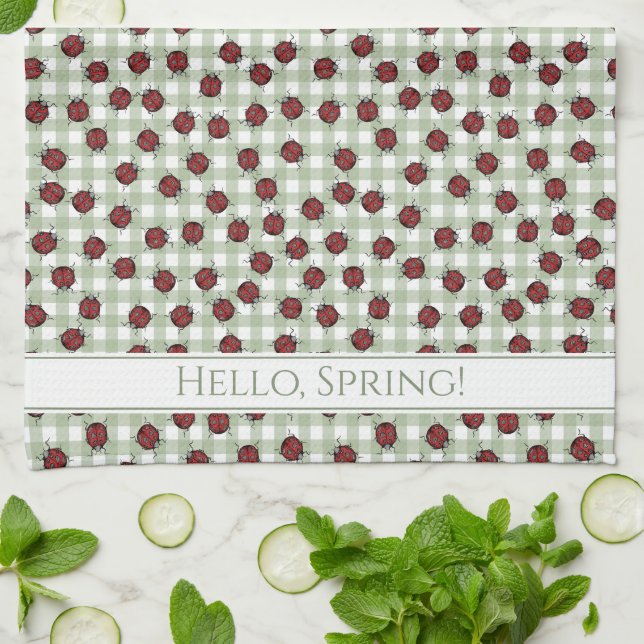 Country Spring Ladybugs Pattern Tea Towel (Folded)