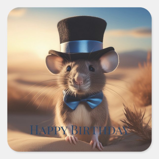 Country Squire Mouse Happy birthday Square Sticker (Front)