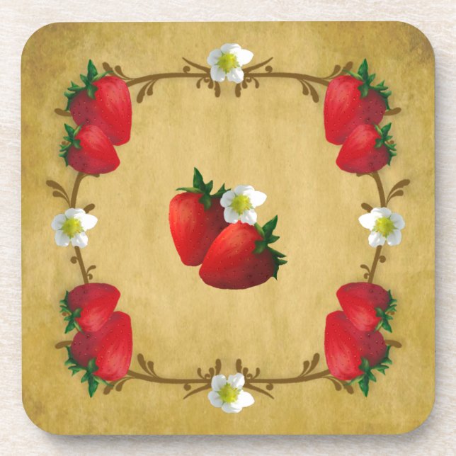 Country Strawberries Cork Coaster (Front)