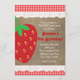 Country Strawberry Red Gingham Ruffle Invitation