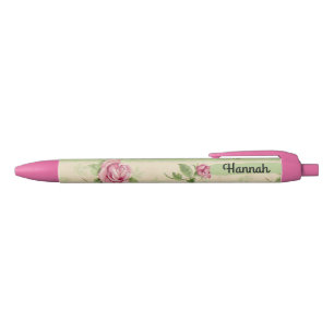 Country Striped Flowers Roses Romantic Shabby Black Ink Pen