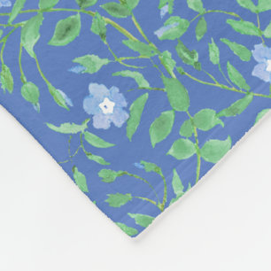 Country-style Blue Green Floral Periwinkle Pattern Fleece Blanket