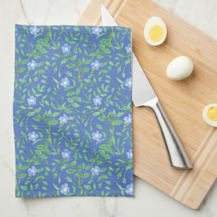 Country-style Blue Green Floral Periwinkle Pattern Tea Towel