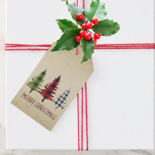 Country Style Buffalo Plaid Christmas Trees  Gift Tags