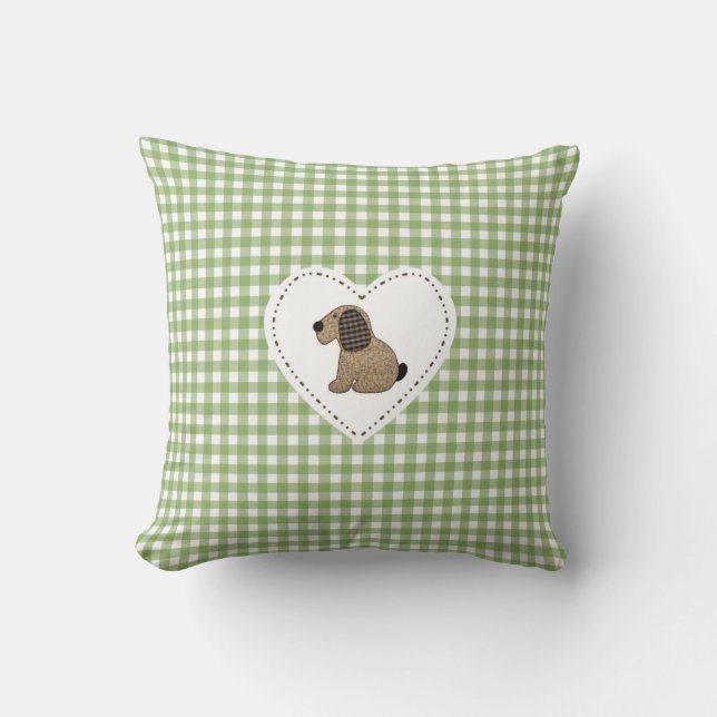Country Style Green Gingham Patchwork Dog Cushion (Front)