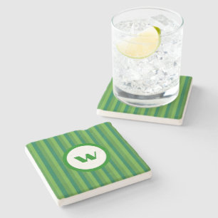 Country-Style Green Striped Monogram Stone Coaster