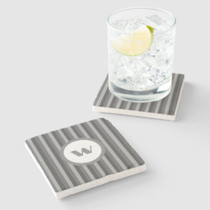 Country-Style Grey Striped Monogram Stone Coaster