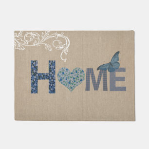 Country Style Home Collage Blue Butterfly Doormat