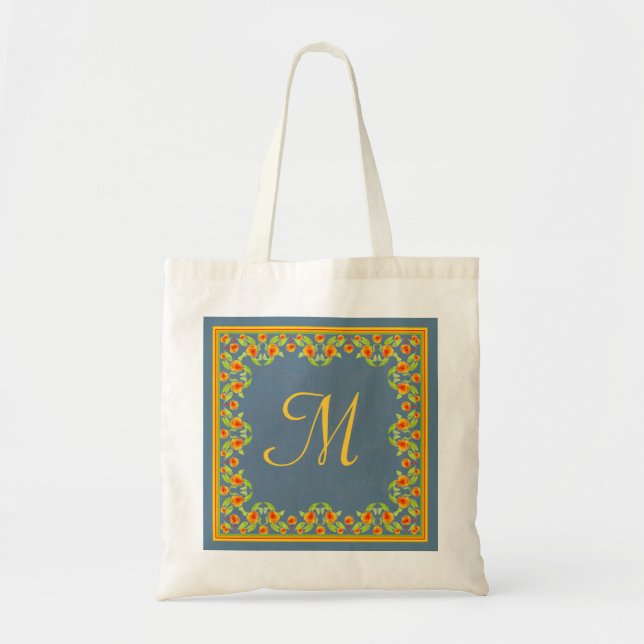 Country-style Marigolds Border Monogram Tote Bag (Front)