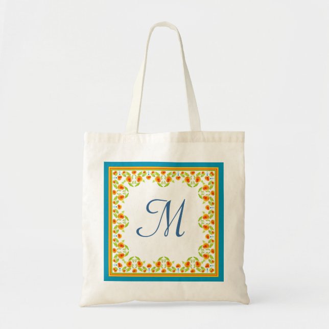 Country-style Marigolds Border Monogram Tote Bag (Front)