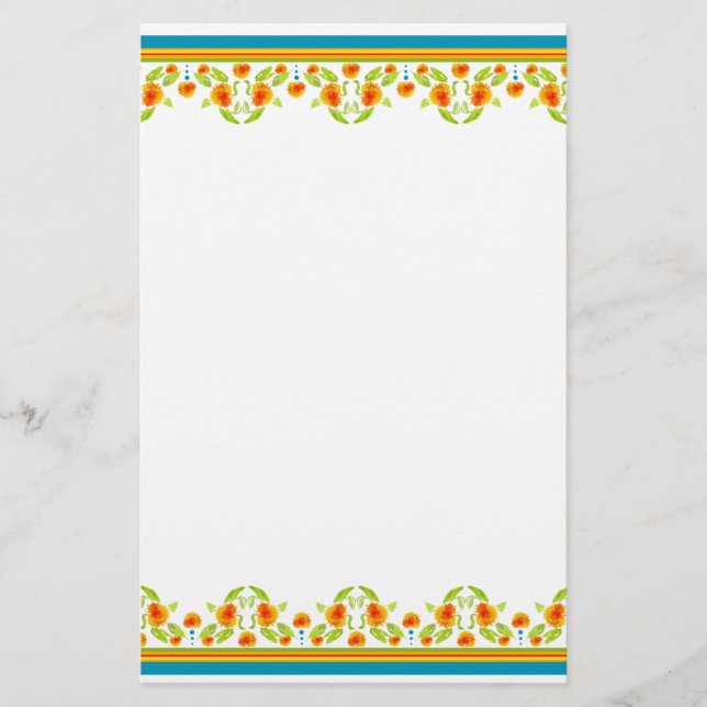 Country Style Marigolds Border Stationery (Front)