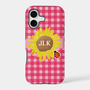 Country style pink plaids, sunflower, ladybug