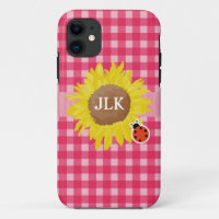 Country style pink plaids, sunflower, ladybug