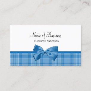Country Style Plaid Pattern With Girly Blue Bow Business Card