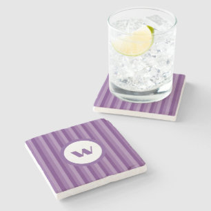 Country-Style Purple Striped Monogram Stone Coaster