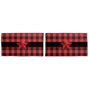Country Style Red & Black Buffalo Plaid Red Star Pillowcase