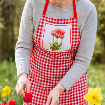 Country Style Red Gingham with Red Tulips 