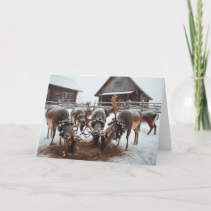 Country-style Reindeer Christmas greeting cards. Holiday Card