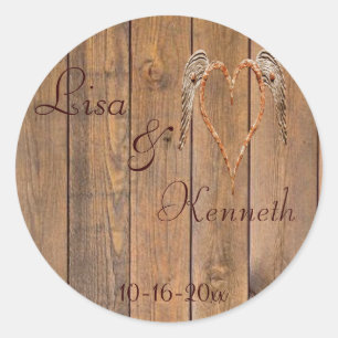 Country Style Rustic Angel Wings Wedding Classic Round Sticker