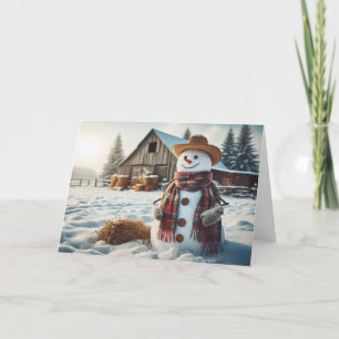 Country-style snowman Christmas greeting cards. Holiday Card
