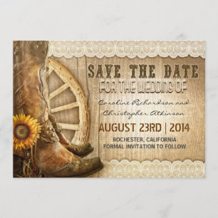 country style sunflower lace save the date invites