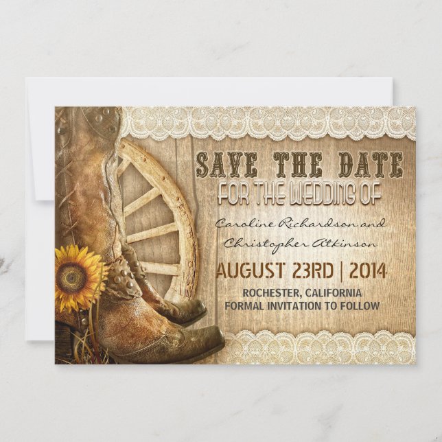 country style sunflower lace save the date invites (Front)