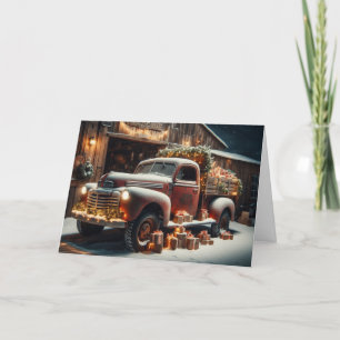Country-style truck Christmas greeting cards. Holiday Card