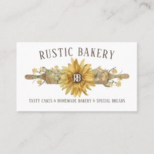 Country Style Wood Rolling Pin Sunflower Bakery Business Card