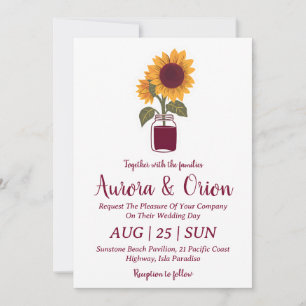 country sunflower and burgundy wedding invitations