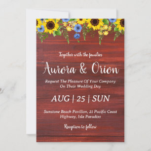 country sunflower and burgundy wedding invitations