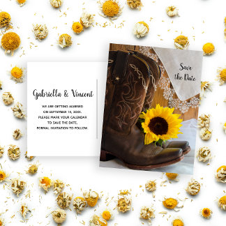 Country Sunflower and Lace Wedding Save the Date Announcement Postcard