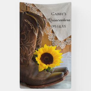Country Sunflower and Lace Western Quinceañera Banner