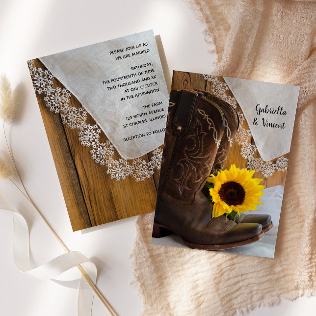 Country Sunflower and Lace Western Wedding Invitation (Creator Uploaded)