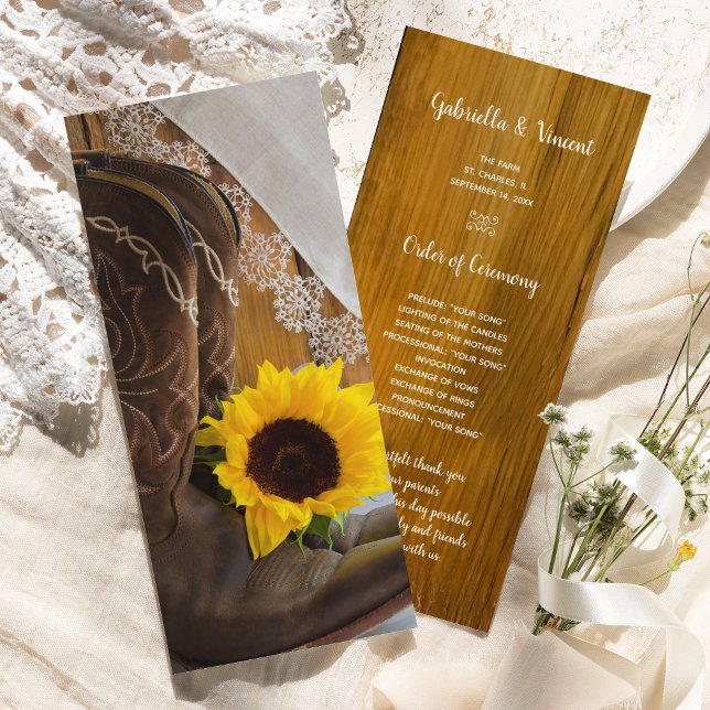 Country Sunflower and Lace Western Wedding Program Programme (Creator Uploaded)