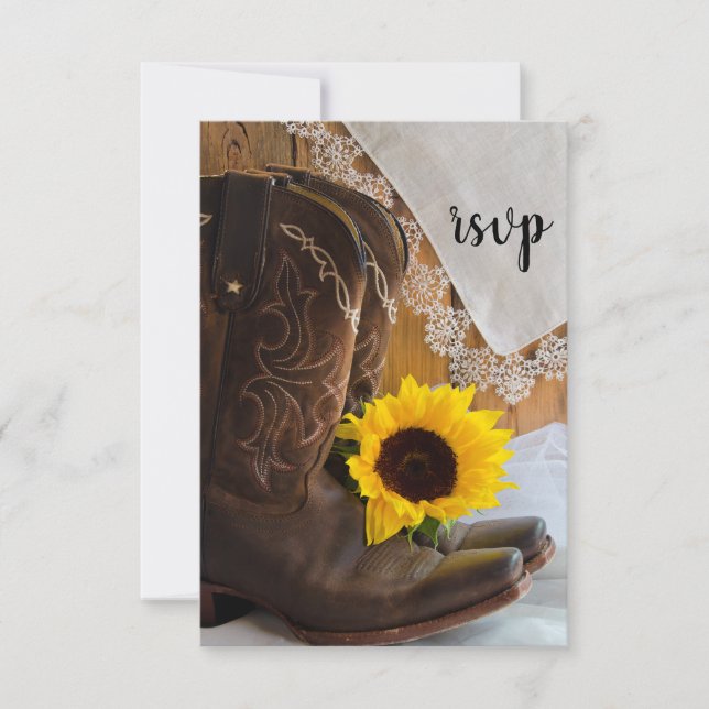 Country Sunflower and Lace Western Wedding RSVP Card (Front)