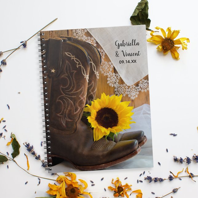 Country Sunflower and Lace Western Wedding Spiral Notebook (Creator Uploaded)