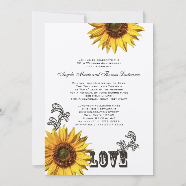 Country Sunflower Anniversary Invitation (Front)