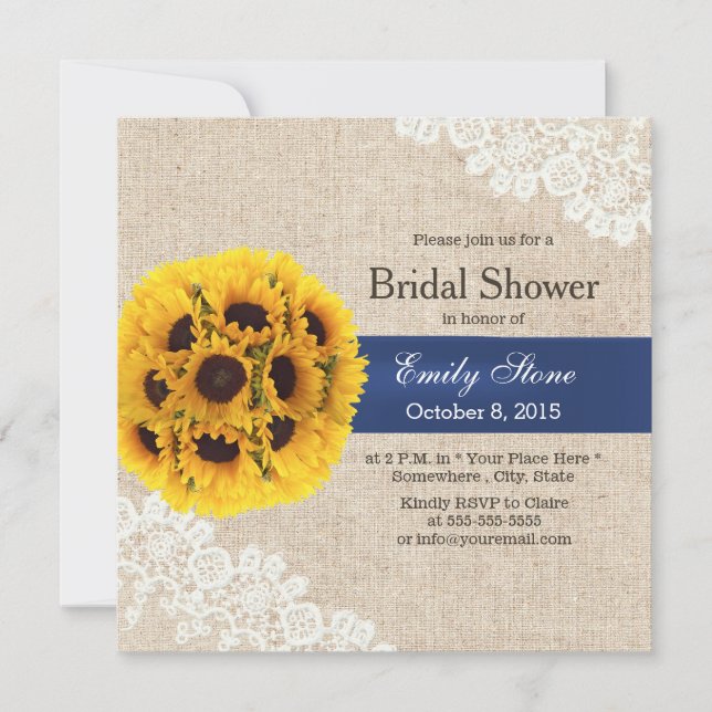 Country Sunflower Balls Lace Burlap Bridal Shower Invitation (Front)