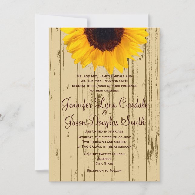 Country Sunflower Barn Rustic Wedding Invitations (Front)
