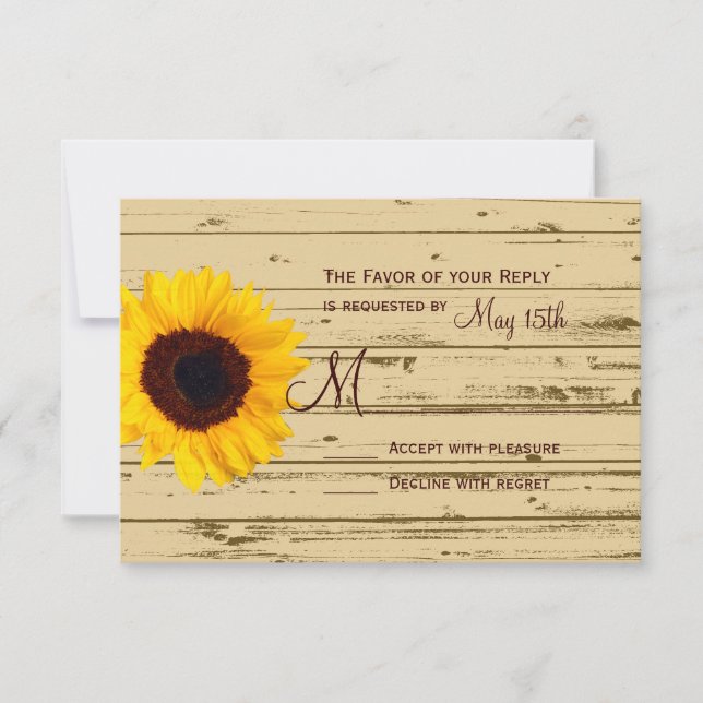 Country Sunflower Barn Rustic Wedding RSVP Cards (Front)